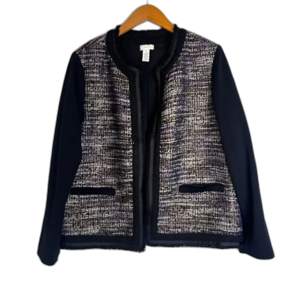 Chico's Two Tone Colorful Tweed Open Front Lightweight Blazer Jacket Size 2/MD